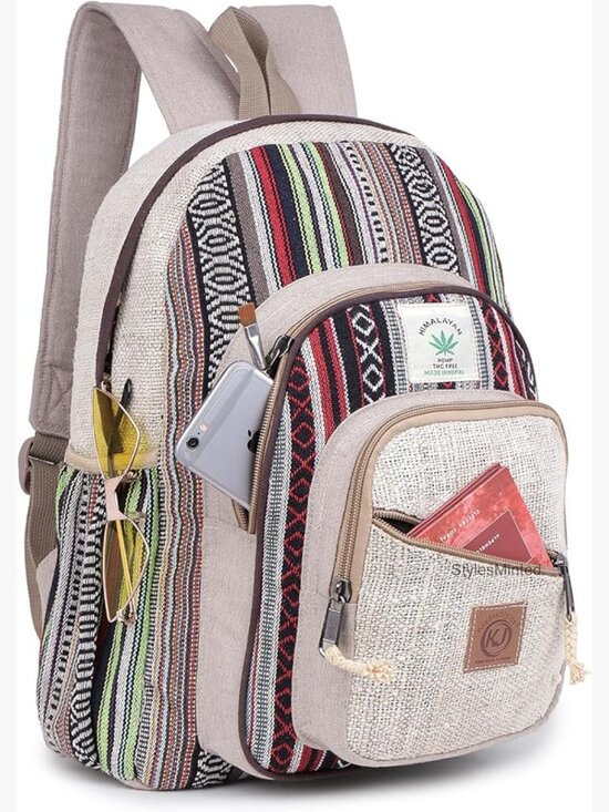 Handmade Hemp Backpack with Pockets, Boho Daypack main image 6